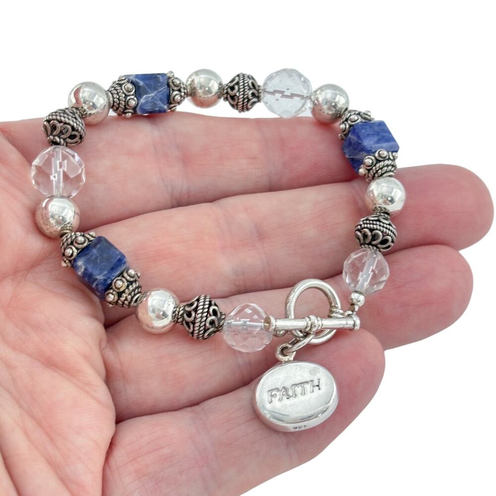 Retired Silpada Sterling Silver Sodalite Crystal Faith Toggle Bracelet 7.25"